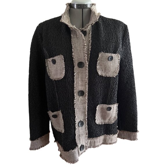 Katie Todd Jackets & Blazers - Katie Todd Womens Black Textured Button Down Long Sleeve Jacket Size M